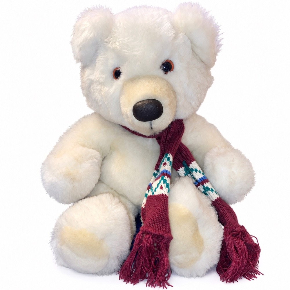 Vintage 1986 Dakin White Polar Bear Plush 11" Christmas Knit Scarf Korea